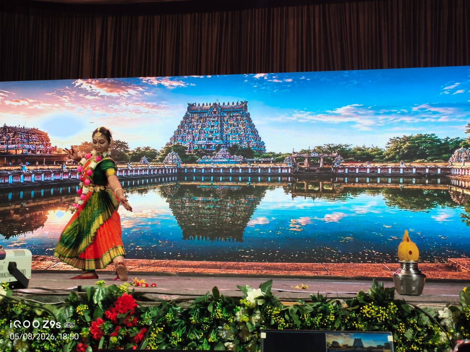 Classical dance performance with LED temple backdrop